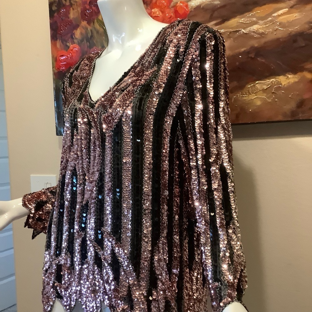 Vintage Sho Max Baby Pink Sequin Top with Rhinestones - Picture 6 of 12